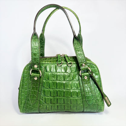 00's Miu Miu Bowling Bag in Green Leather with Aligator Effect