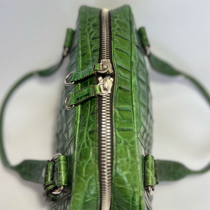 00's Miu Miu Bowling Bag in Green Leather with Aligator Effect