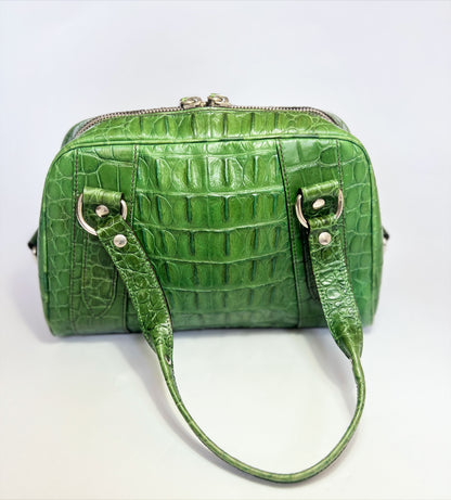 00's Miu Miu Bowling Bag in Green Leather with Aligator Effect