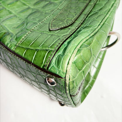 00's Miu Miu Bowling Bag in Green Leather with Aligator Effect