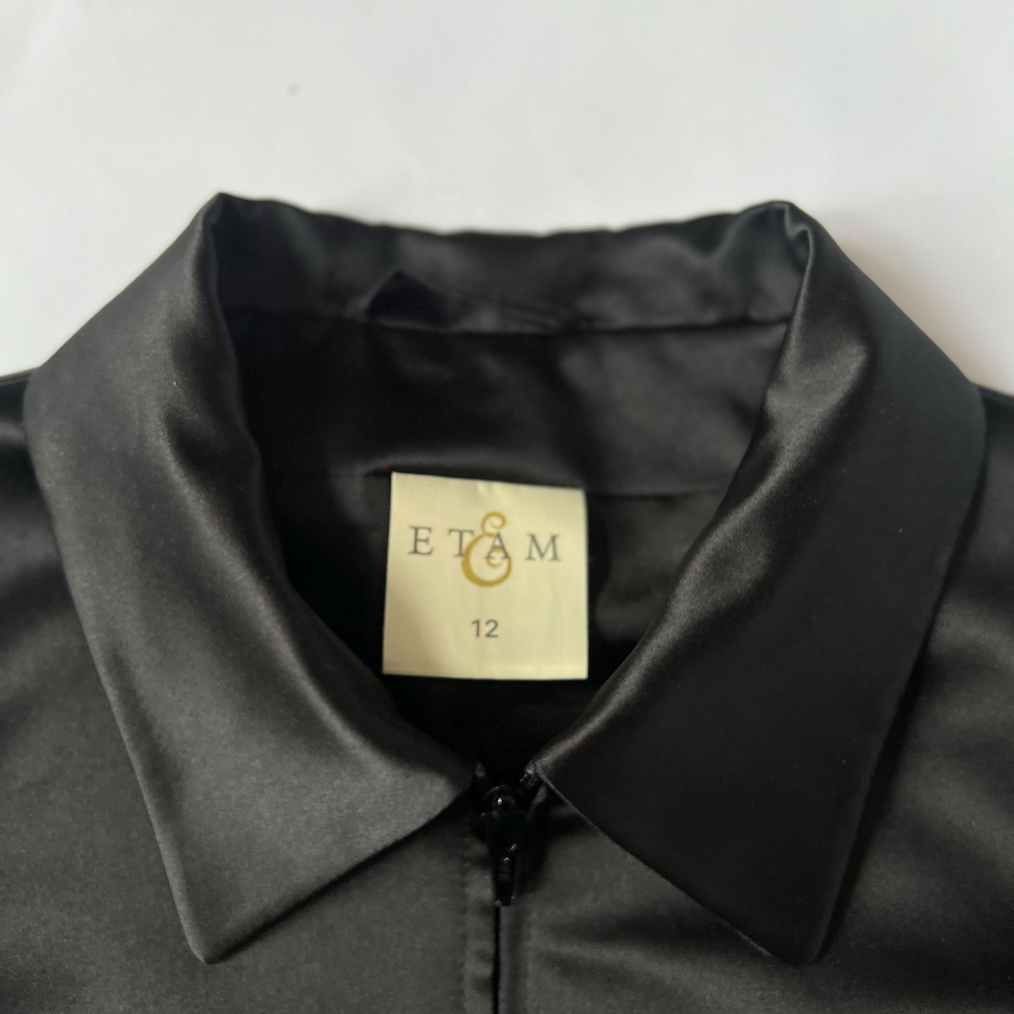 00's Box Jacket with Collar in Black Satin - M