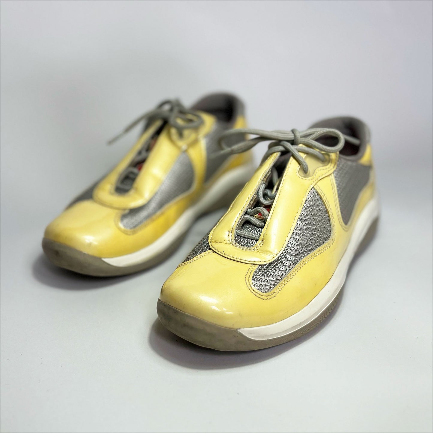 Vintage Prada America Cup Trainers in Cream & Silver - UK 3