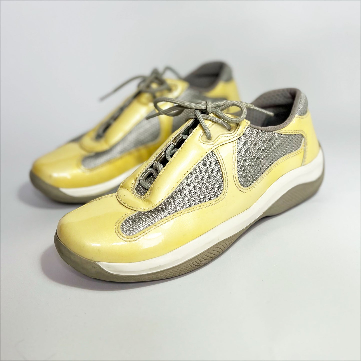 Vintage Prada America Cup Trainers in Cream & Silver - UK 3