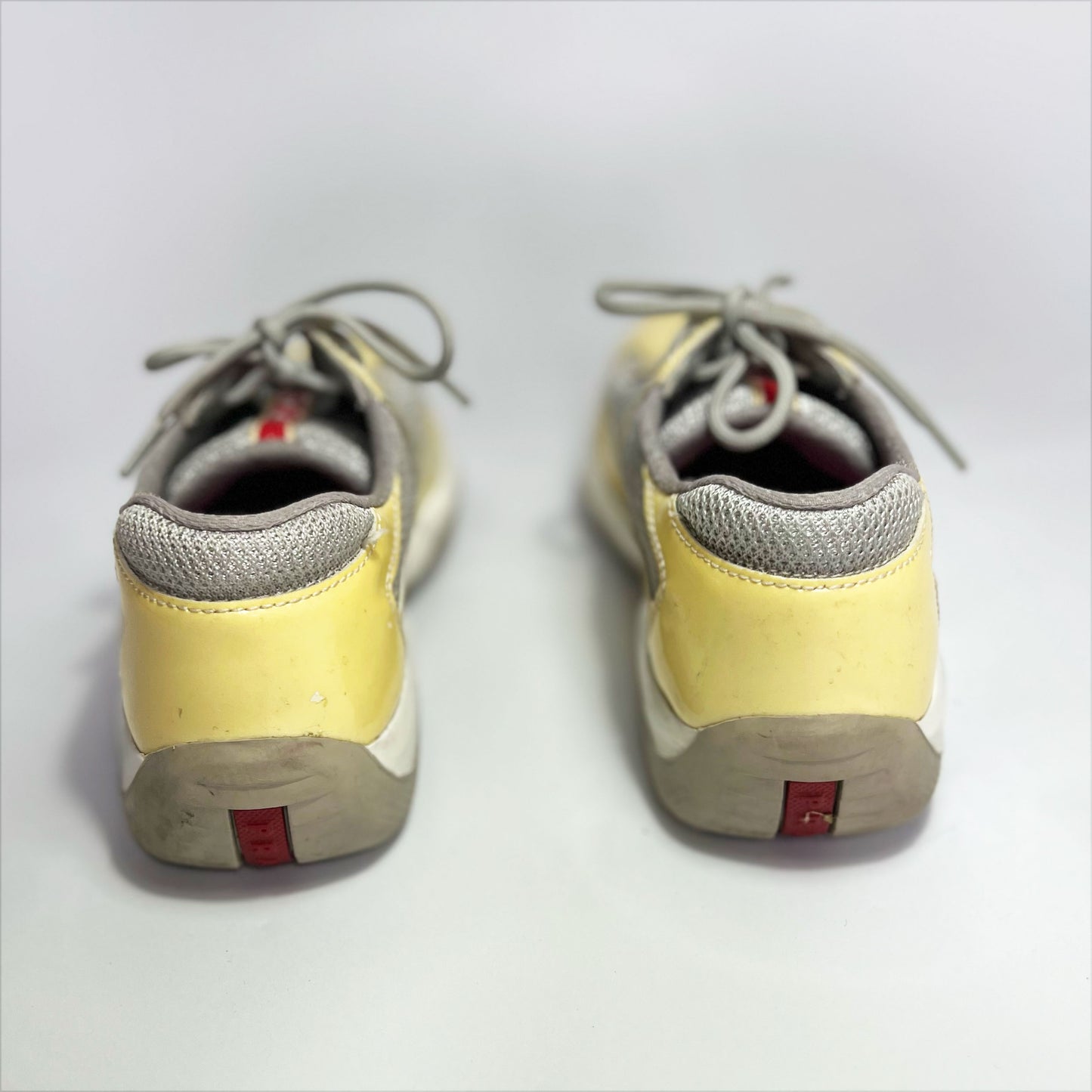 Vintage Prada America Cup Trainers in Cream & Silver - UK 3