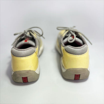 Vintage Prada America Cup Trainers in Cream & Silver - UK 3