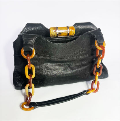 Fall 2004 Miu Miu Leather Shoulder Bag with Acrylic Chain Handle