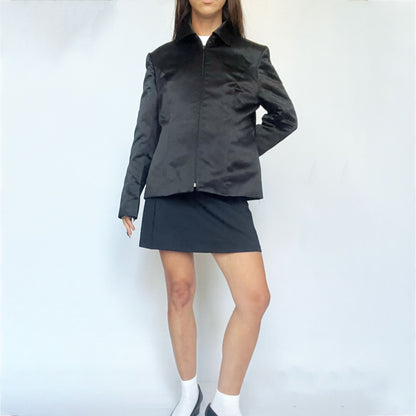 00's Box Jacket with Collar in Black Satin - M