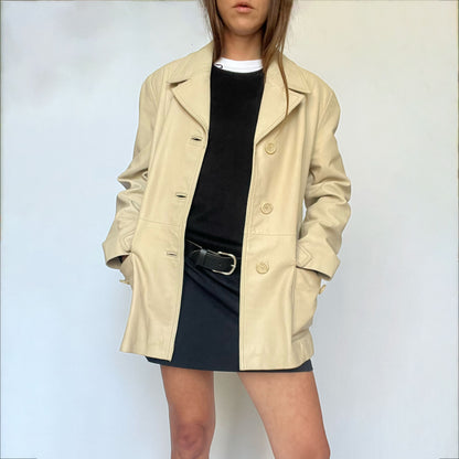 00's Leather Jacket with Belt in Cream - M