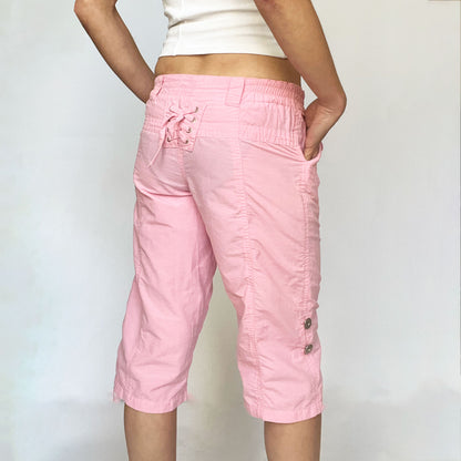 00's Pink Capri Trousers with Lace Up Detail - XS