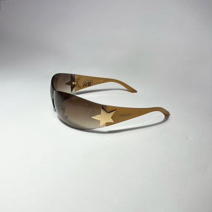 00's Prada Shield Sunglasses with Gold Star Detail in Tortoiseshell