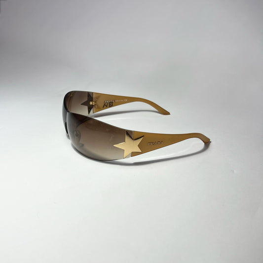 00's Prada Shield Sunglasses with Gold Star Detail in Tortoiseshell