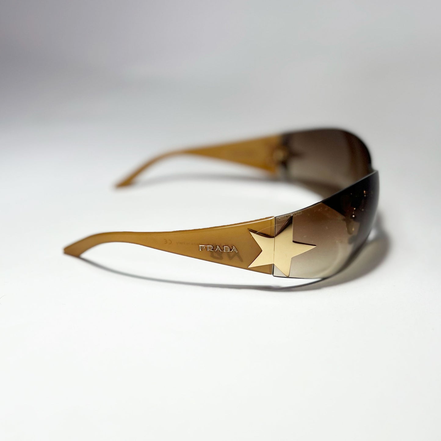 00's Prada Shield Sunglasses with Gold Star Detail in Tortoiseshell