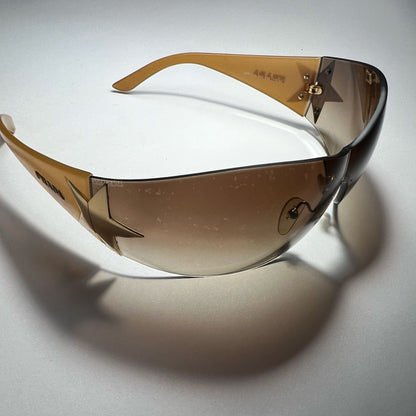 00's Prada Shield Sunglasses with Gold Star Detail in Tortoiseshell