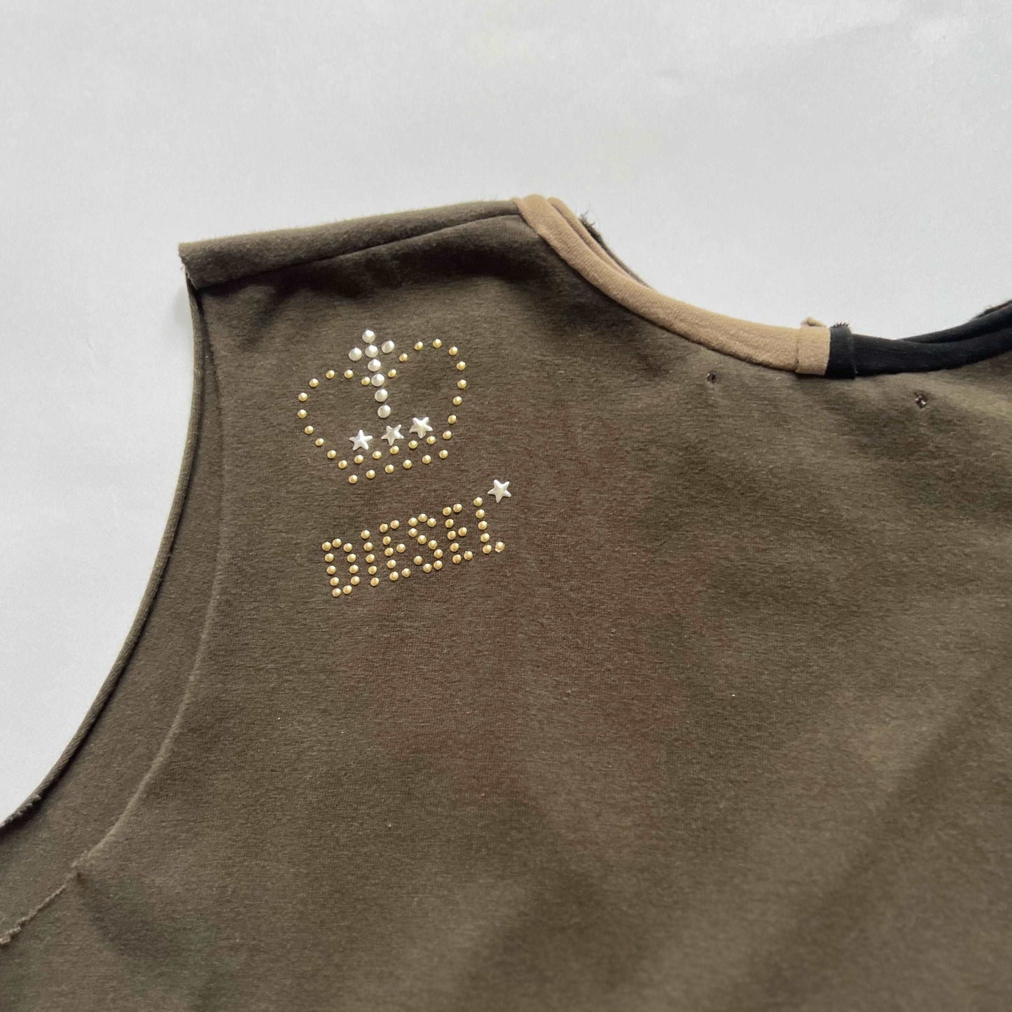 00's Diesel Tank Top with Tie Detail in Khaki - M