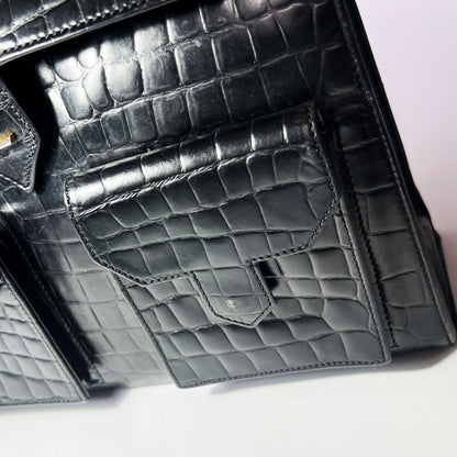 Vintage Yves Saint Laurent Top Handle Bag in Black Croc Embossed Leather