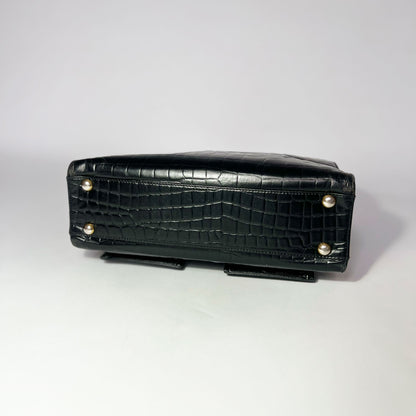 Vintage Yves Saint Laurent Top Handle Bag in Black Croc Embossed Leather