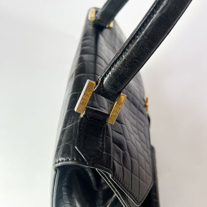 Vintage Yves Saint Laurent Top Handle Bag in Black Croc Embossed Leather