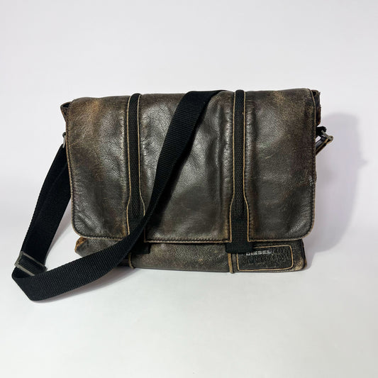 00's Diesel Distressed Leather Messenger Bag