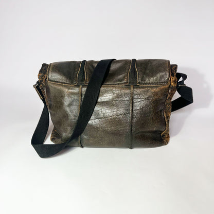 00's Diesel Distressed Leather Messenger Bag