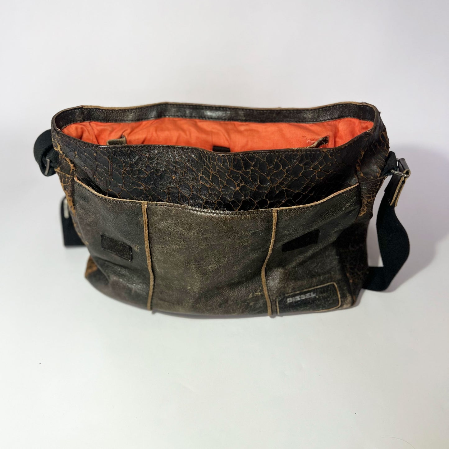 00's Diesel Distressed Leather Messenger Bag