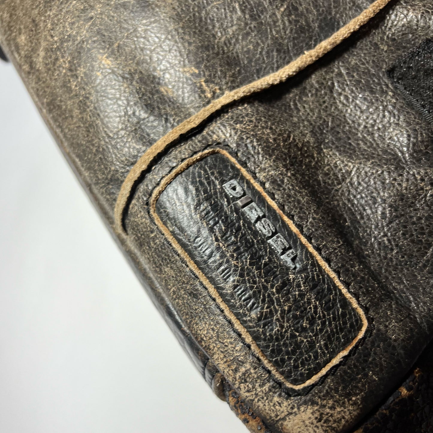 00's Diesel Distressed Leather Messenger Bag