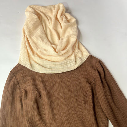 00's Longsleeve Top with Hood in Brown & Cream - S