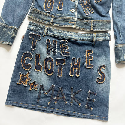 00's Moschino Denim Suit with Applique Lettering - M