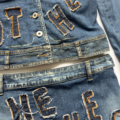 00's Moschino Denim Suit with Applique Lettering - M