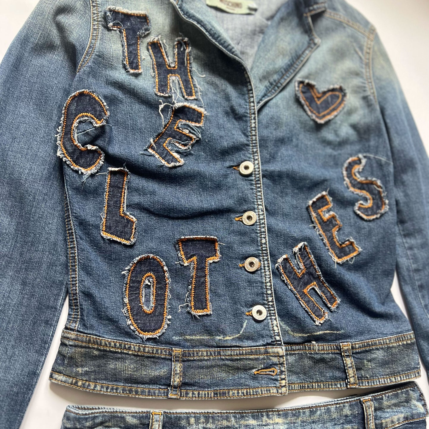 00's Moschino Denim Suit with Applique Lettering - M