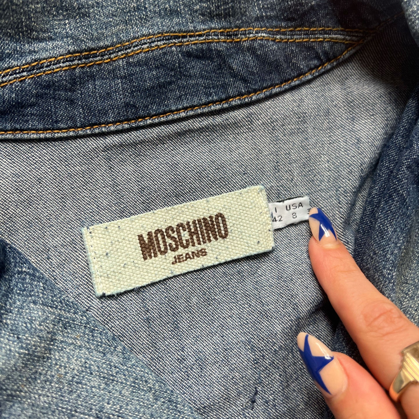 00's Moschino Denim Suit with Applique Lettering - M