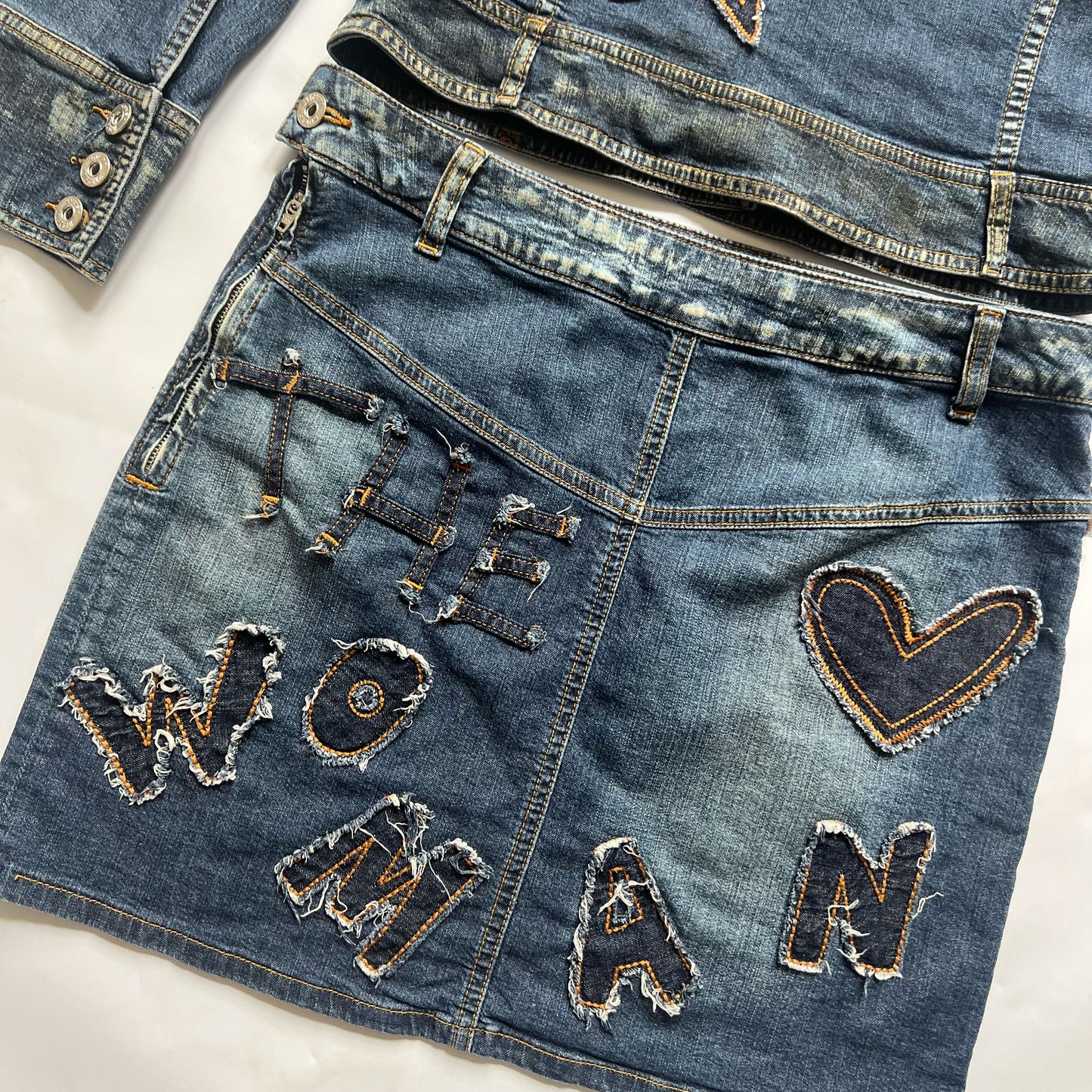 00's Moschino Denim Suit with Applique Lettering - M