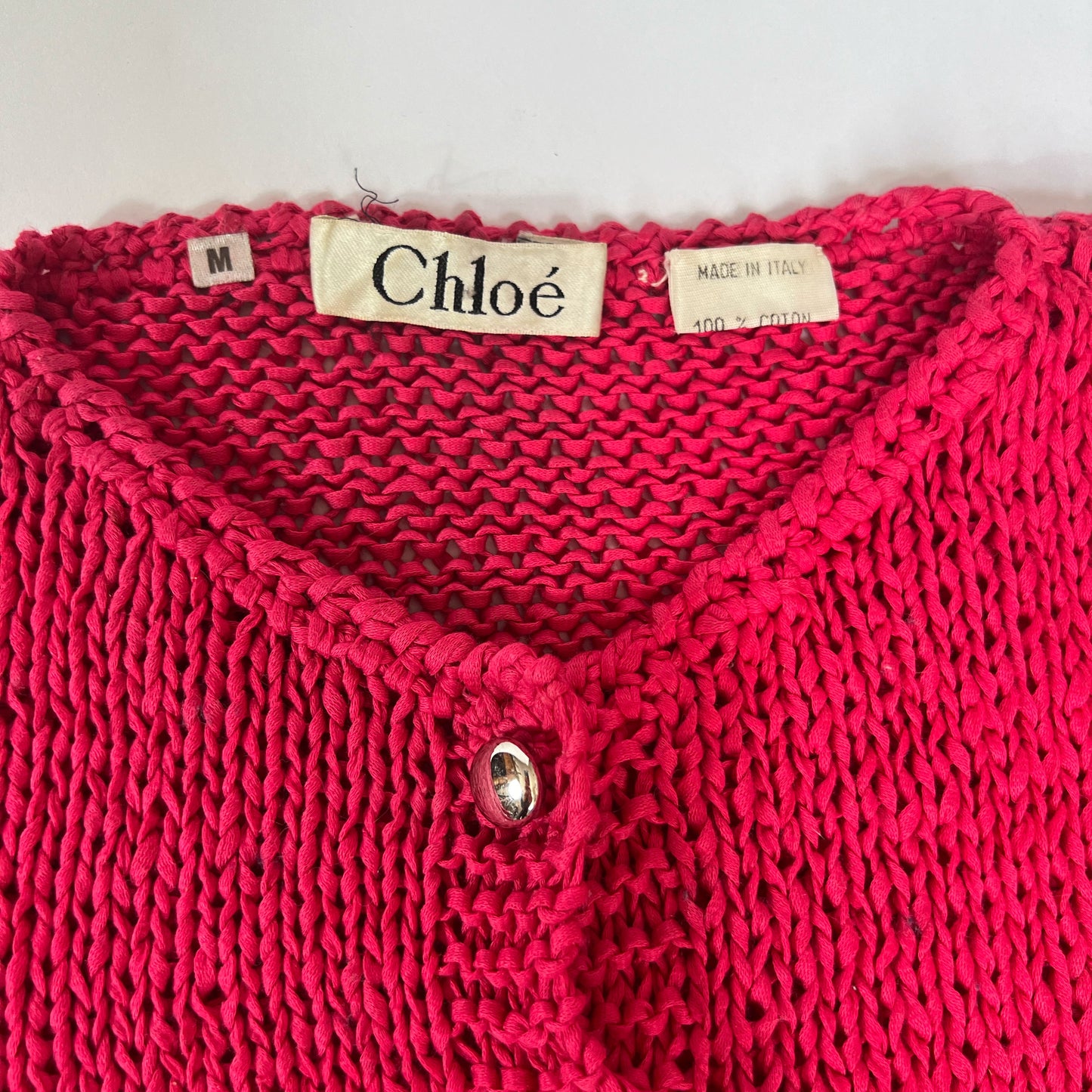 Vintage Chloé Short Sleeve Cardigan with Drawstring Hem in Pink - M