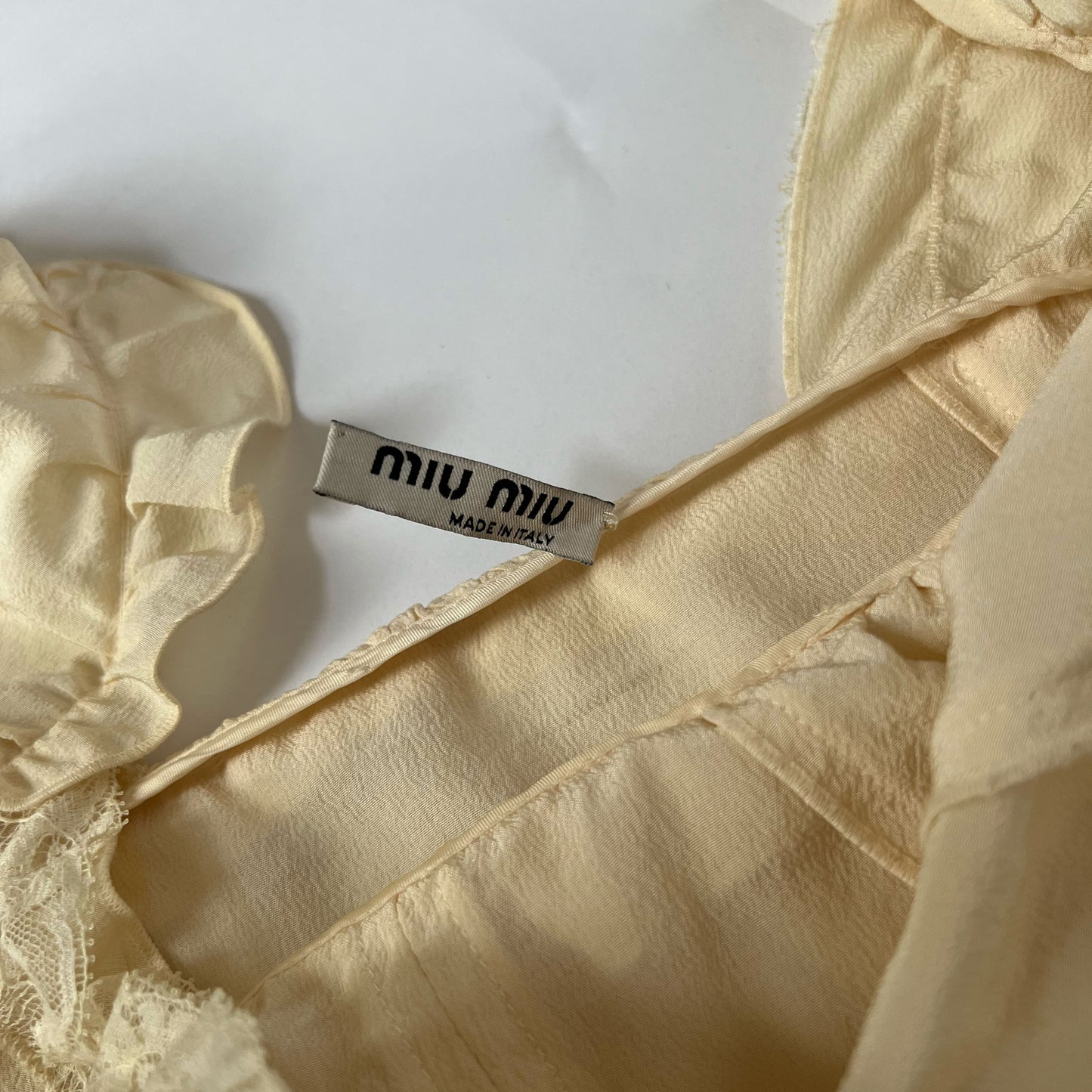 00's Miu Miu Silk Blouse with Ties in Cream - M