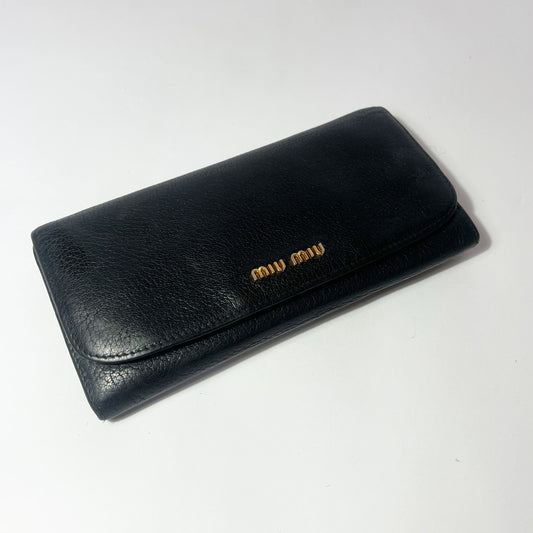 Vintage Miu Miu Long Wallet in Black Pebbled Leather