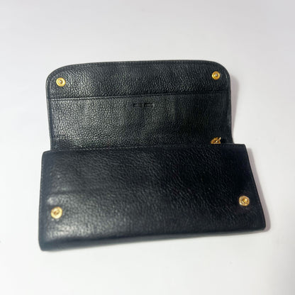 Vintage Miu Miu Long Wallet in Black Pebbled Leather