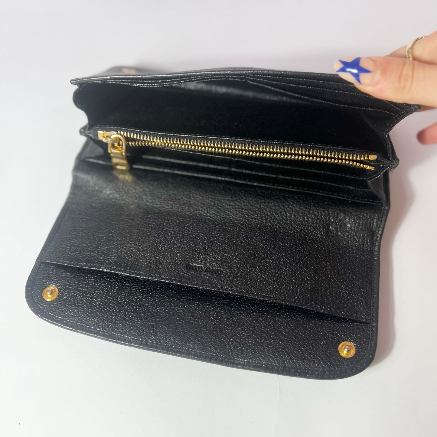 Vintage Miu Miu Long Wallet in Black Pebbled Leather