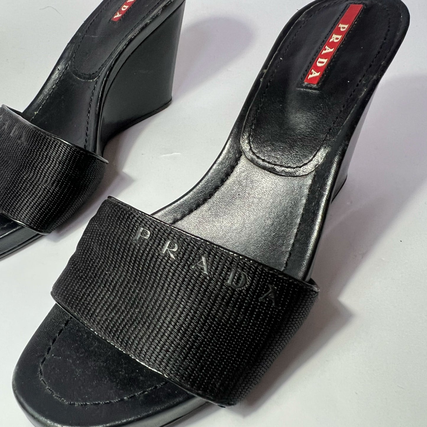 Early 00's Prada Sport Wedge Mules in Black - UK 4.5