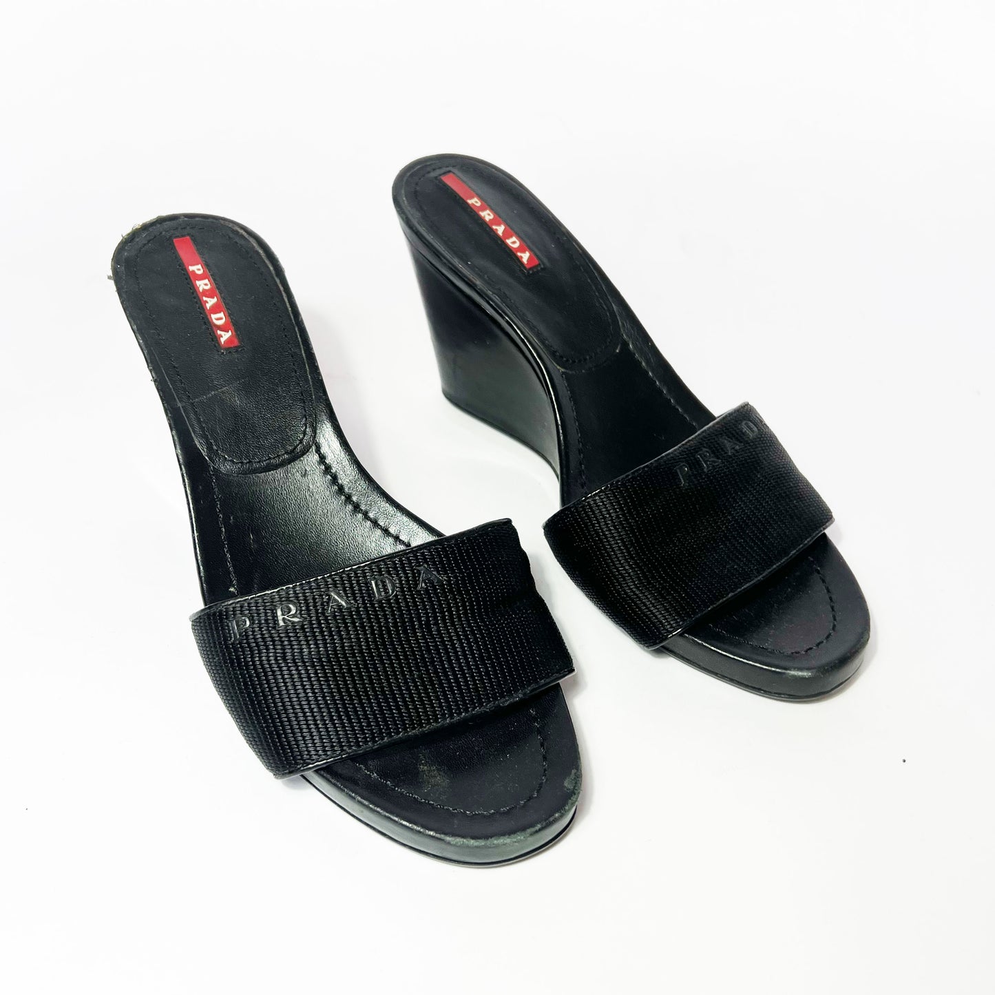 Early 00's Prada Sport Wedge Mules in Black - UK 4.5