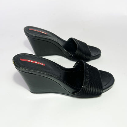 Early 00's Prada Sport Wedge Mules in Black - UK 4.5