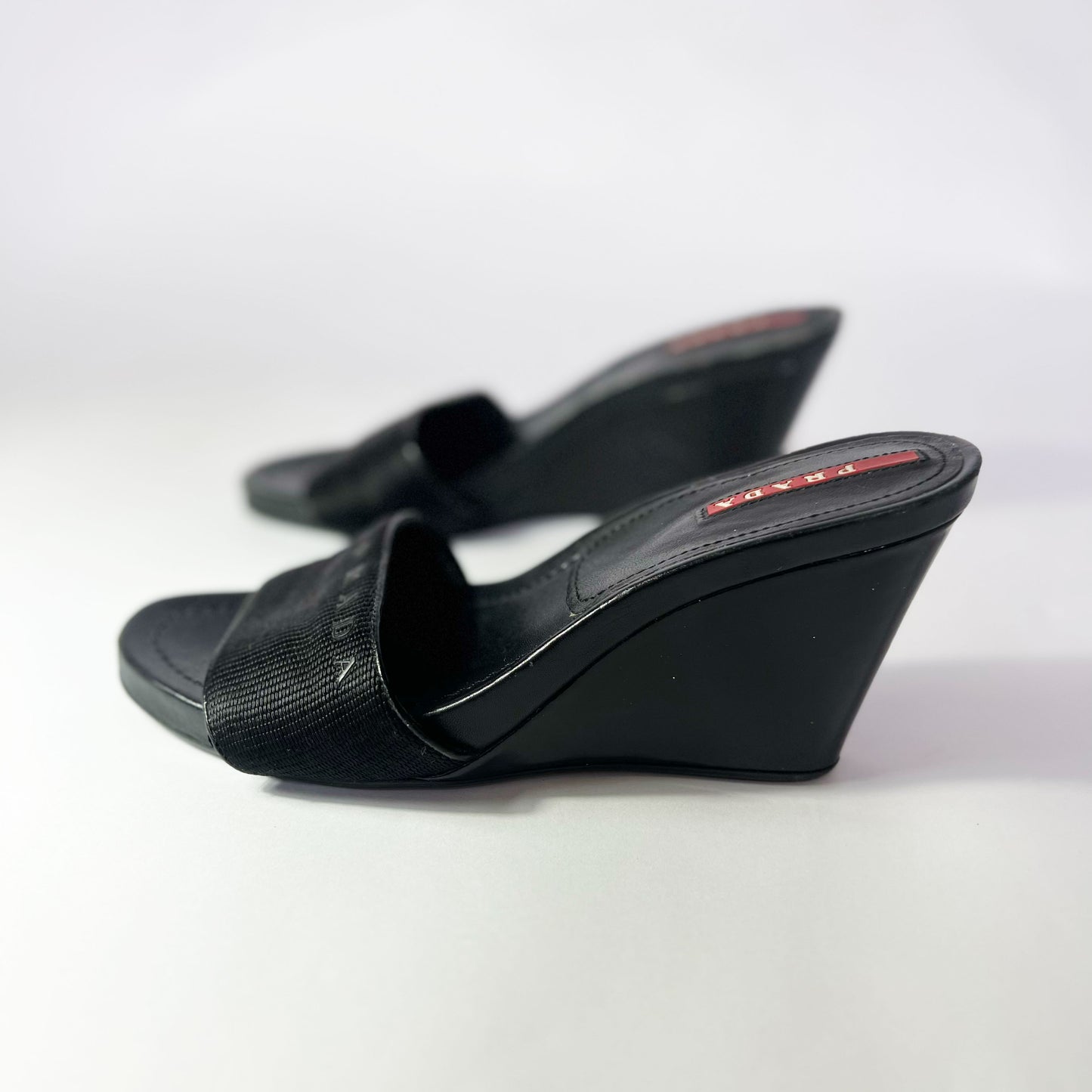 Early 00's Prada Sport Wedge Mules in Black - UK 4.5