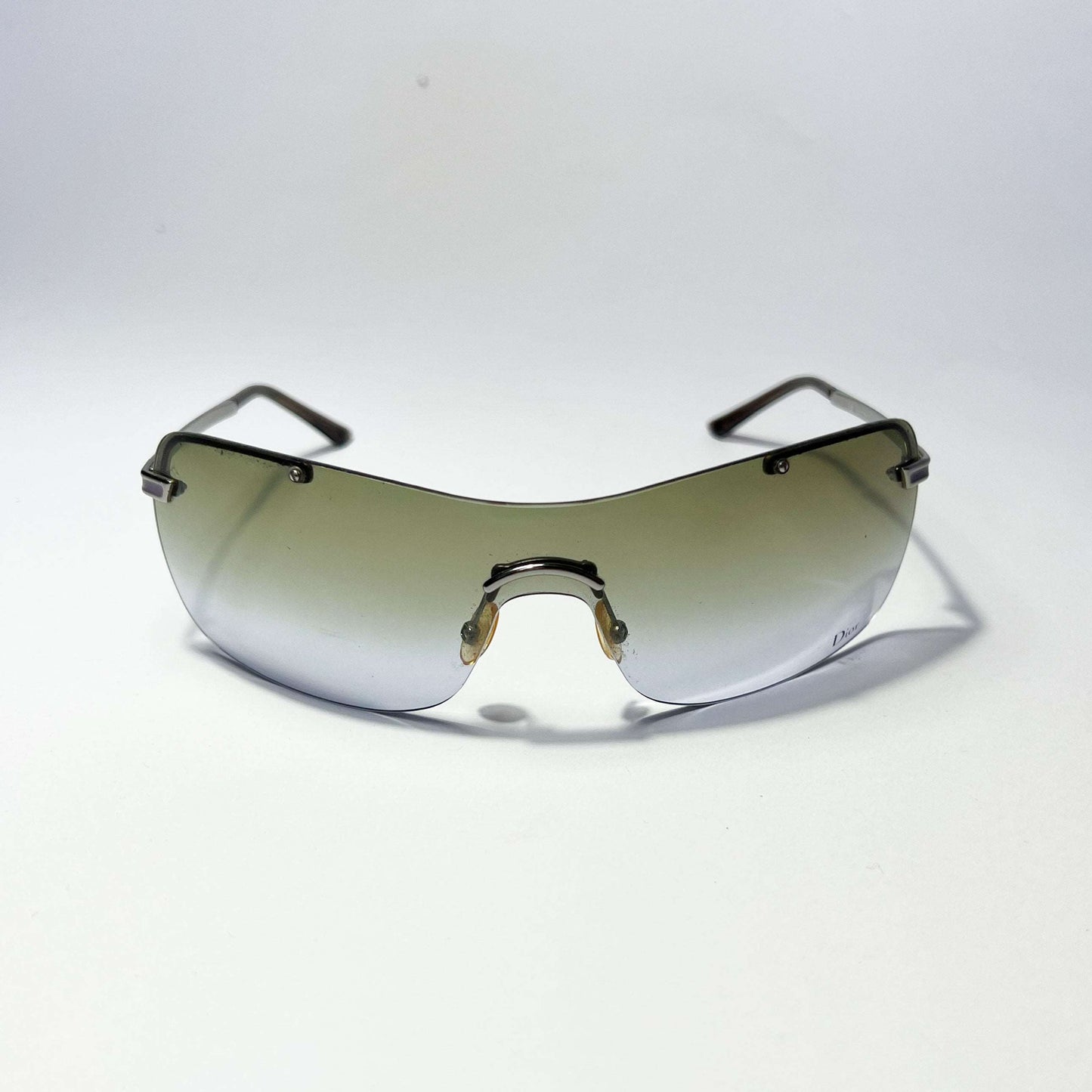 00's Dior Air 2 Rimless Shield Sunglasses with Green Tint