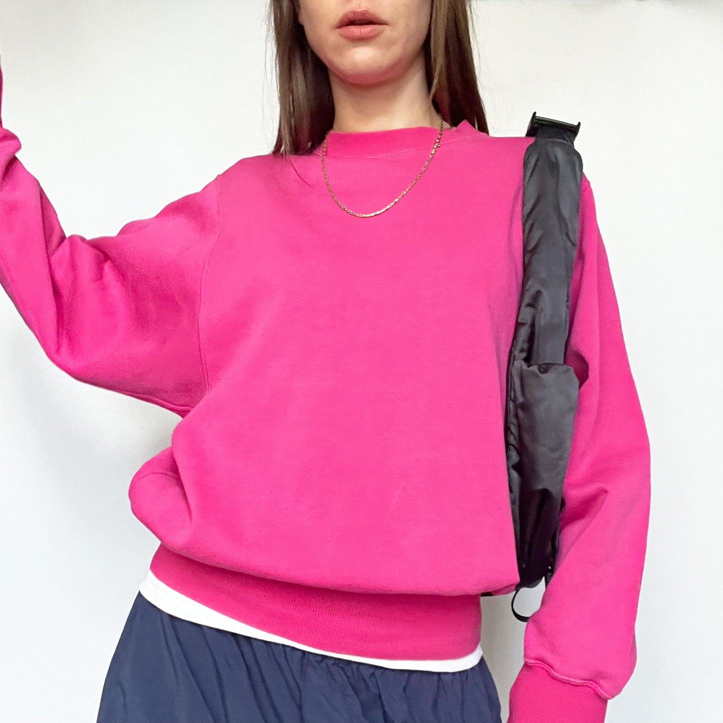 80's Yves Saint Laurent Sweatshirt with Embroidered Logo on Sleeve in Pink - S