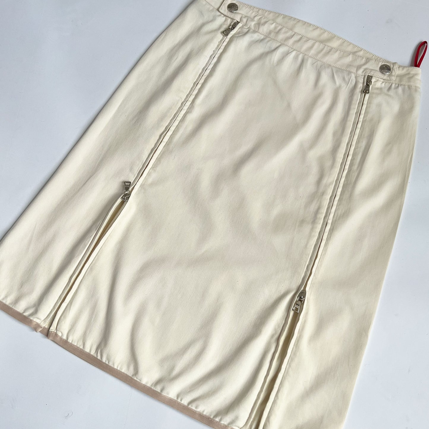 00's Prada Sport Double Side Zip Mid Length skirt in Cream - w28"