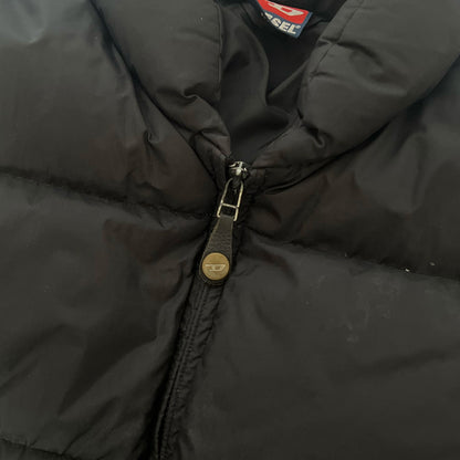 00's Diesel Down Puffer Jacket with Embroidered Logo in Black - M