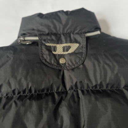 00's Diesel Down Puffer Jacket with Embroidered Logo in Black - M