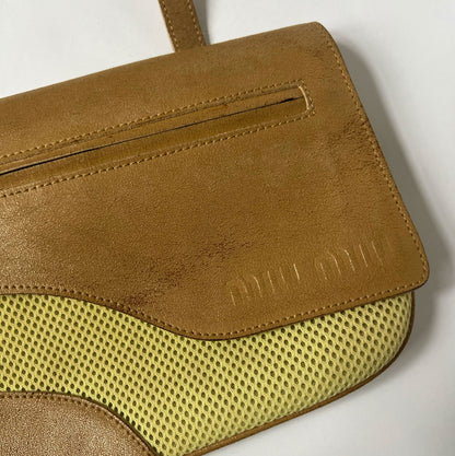 Miu Miu SS 2000 Leather and Mesh Shoulder Bag in Tan