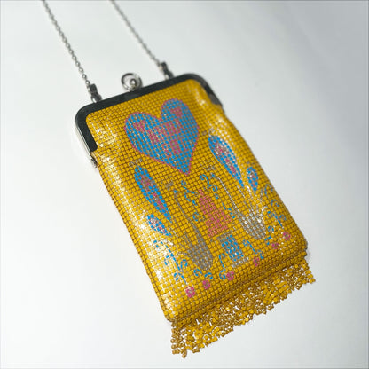 Vintage Anna Sui Chain Mail Bag with Swan Motif in Yellow