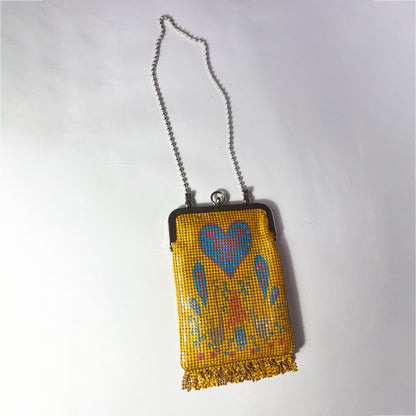 Vintage Anna Sui Chain Mail Bag with Swan Motif in Yellow