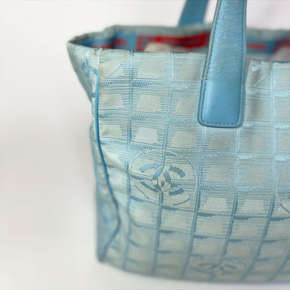 Early 00's Chanel Travel Line Monogram Tote Bag in Blue