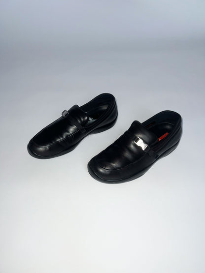 Vintage Prada Sport Leather Loafers with Buckle in Black - UK4.5